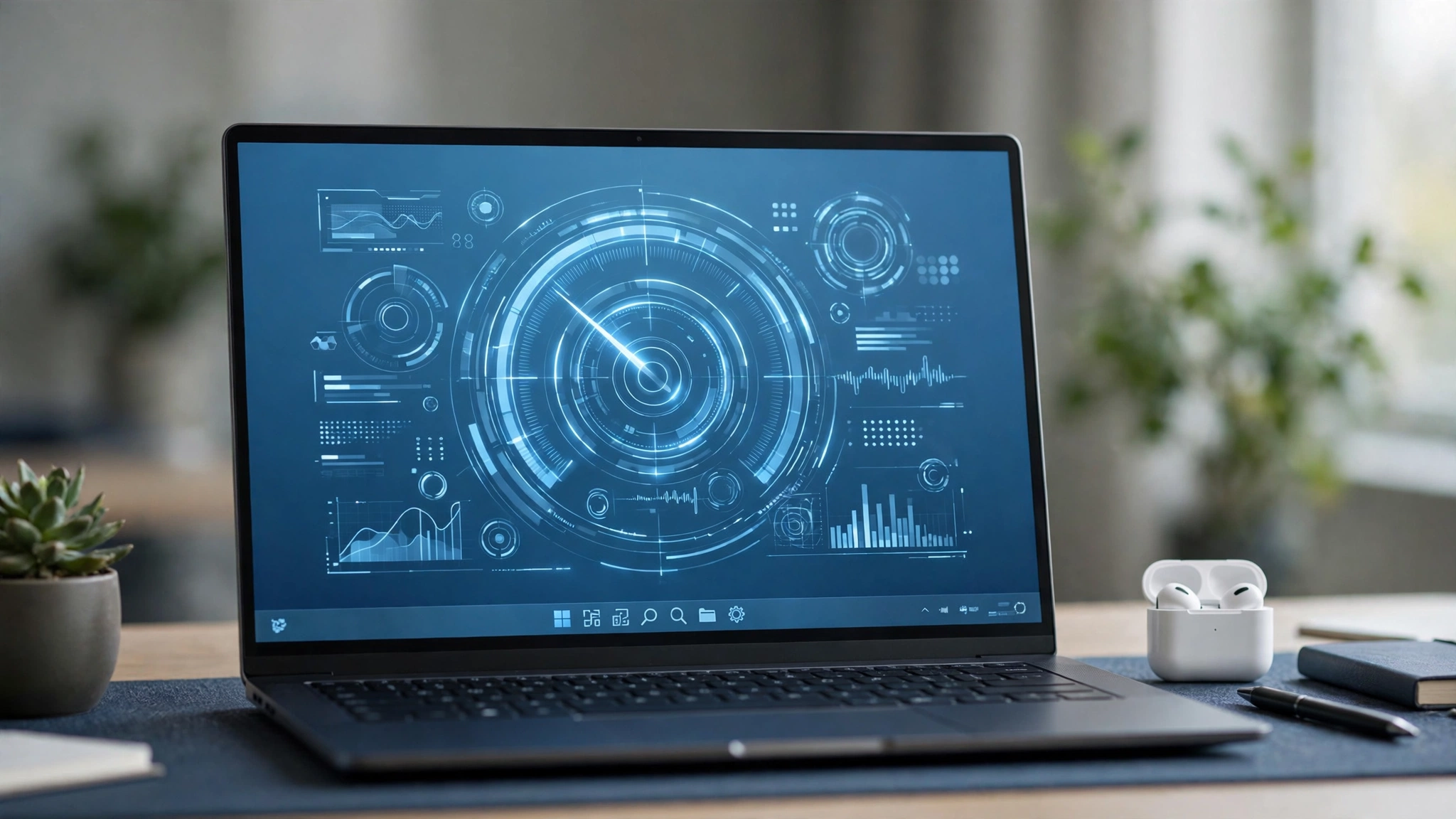Windows 11 laptop with a speedometer gauge illustrating proven ways to speed up a slow PC