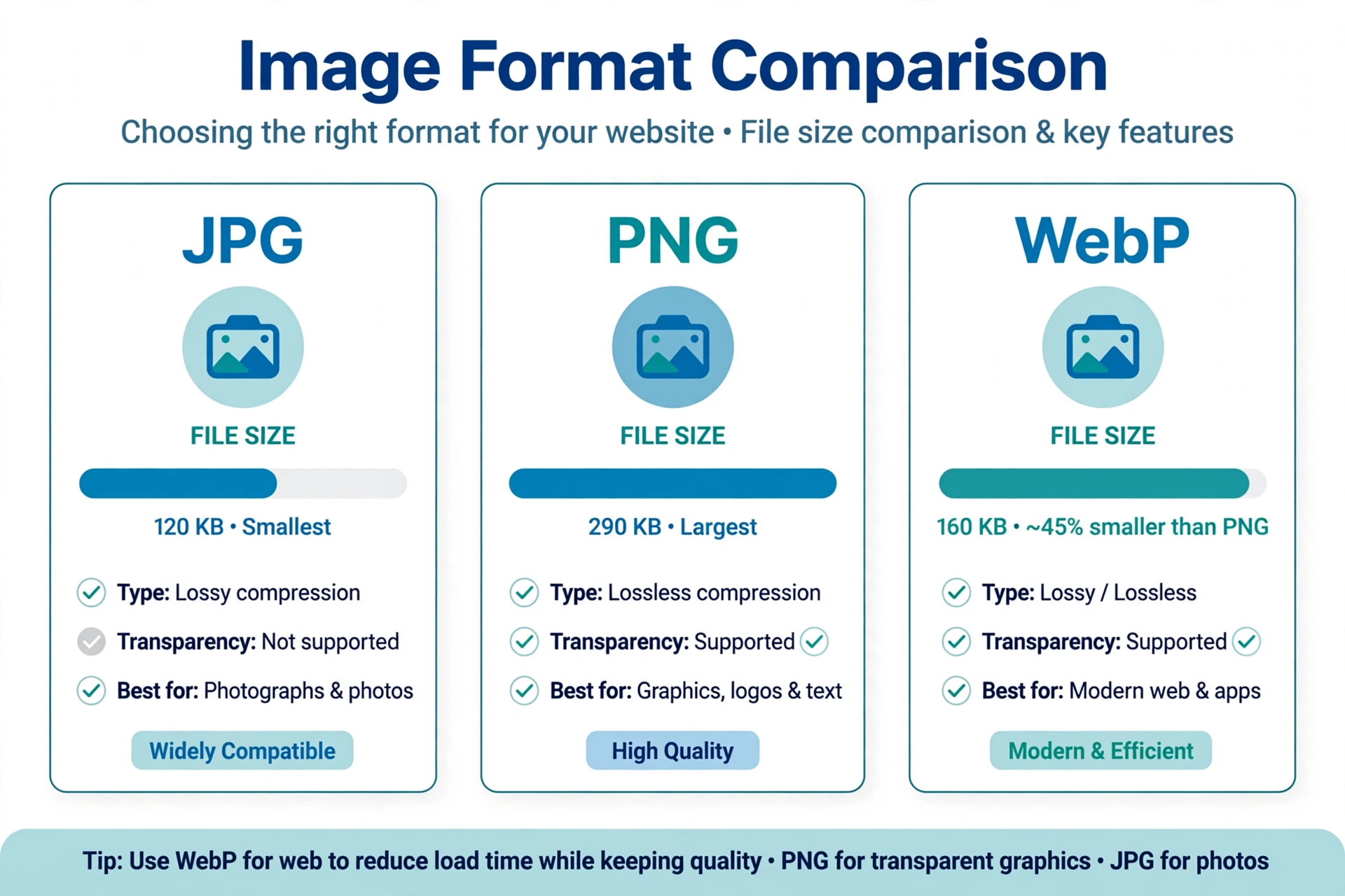 JPG vs PNG vs WebP format comparison